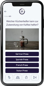 21 Coins: 420 German Press Spanish Press French Press Italian Press Welcher Küchenhelfer kann zur Zubereitung von Kaffee helfen?
